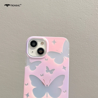 Ins Luxury Laser Butterfly Phone Case for iPhone 14 13 12 11 Pro Max Soft Silicone Clear Gradient Girls Glossy Pink Covers Funda