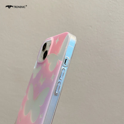 Ins Luxury Laser Butterfly Phone Case for iPhone 14 13 12 11 Pro Max Soft Silicone Clear Gradient Girls Glossy Pink Covers Funda