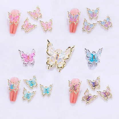 10 piezas de abalorios de mariposa 3D para decoración de uñas, diseño de mariposa radiante y transparente con degradado, accesorios exquisitos para uñas DIY