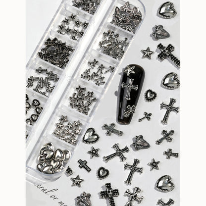 12 grilles vintage en forme de croix en alliage de zinc bijoux ongles fournitures coeur et étoile en métal y2k décoration d'ongles pour femmes filles