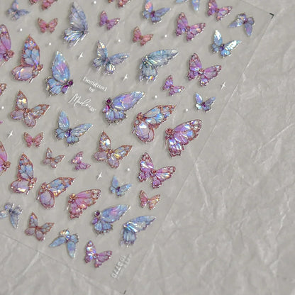 1 pieza de pegatinas para decoración de uñas con diseño de mariposa Aurora en relieve 5D, calcomanías autoadhesivas para decoración de uñas, suministros para uñas acrílicas 3D DIY