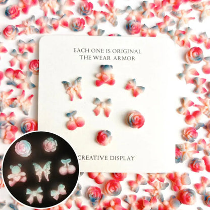 Lot de 50 breloques pour nail art 3D à dos plat, mélange aléatoire, motif fleur lumineuse, cœur, lapin, papillon, décorations pour ongles en acrylique