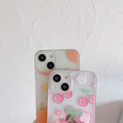 Coque Lumineuse Rose Cerise Or Orange Pour iPhone 11 12 13 Pro Max 14+ 15 Plus Coque Paillettes Brillant Liquide Sables Mouvants Transparent Coquilles