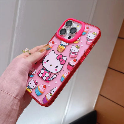 Pink Cute Hello Kitty Saniro Dessert Cake Phone Case for iPhone 13 14 15 Pro Max Kitty Hamburg Hot Dog Macaroon Clear Y2k cover