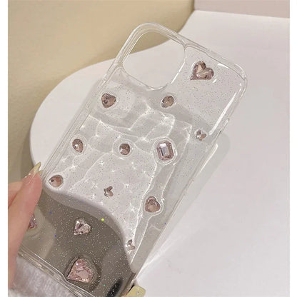 Coque de téléphone en époxy rose à paillettes coréennes pour iPhone 14 13 12 11 Pro Max X XS XR 7 8 SE 3