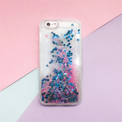 Love Heart Stars Glitter Phone Case For iPhone 15 14 13 12 11 Pro Max XS XR SE 2022 7 8 Plus Dynamic Liquid Quicksand Back Cover
