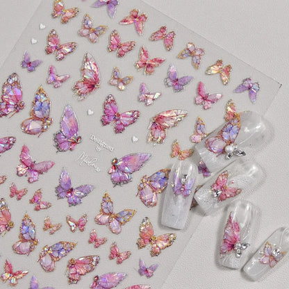 1 pieza de pegatinas para decoración de uñas con diseño de mariposa Aurora en relieve 5D, calcomanías autoadhesivas para decoración de uñas, suministros para uñas acrílicas 3D DIY