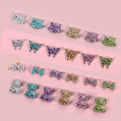 1 caja de diamantes de imitación de cristal Kawaii 3D con forma de oso o gato, purpurina acrílica para decoración de uñas